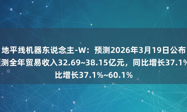 地平线机器东说念主-W：预测2026年3月19日公布年报，预测全年贸易收入32.69~38.15亿元，同比增长37.1%~60.1%