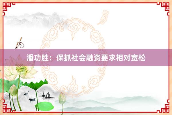 潘功胜：保抓社会融资要求相对宽松