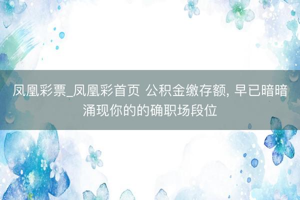 凤凰彩票_凤凰彩首页 公积金缴存额， 早已暗暗涌现你的的确职场段位