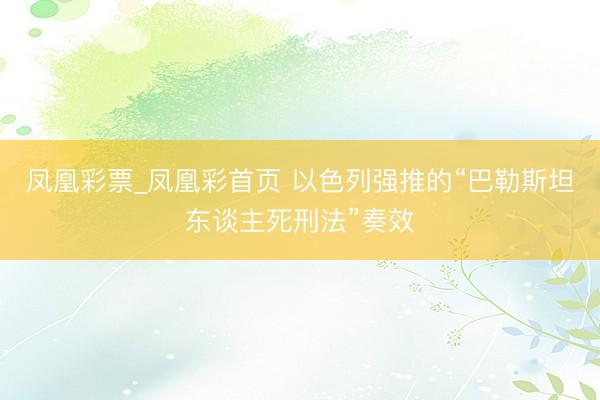 凤凰彩票_凤凰彩首页 以色列强推的“巴勒斯坦东谈主死刑法”奏效