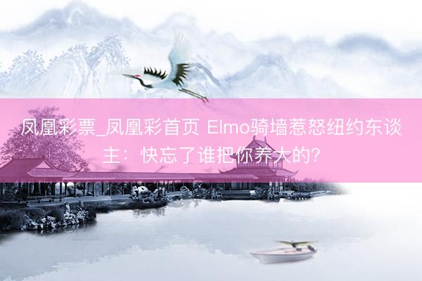凤凰彩票_凤凰彩首页 Elmo骑墙惹怒纽约东谈主：快忘了谁把你养大的？