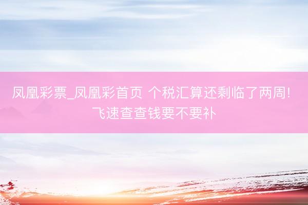 凤凰彩票_凤凰彩首页 个税汇算还剩临了两周! 飞速查查钱要不要补